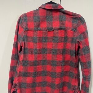 American Eagle Outfitters Red and Gray Plaid Jean Jacket